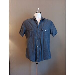 Express Dress Shirt Fitted Blue Military Button Up Short Sleeve Mens Sz MEDIUM